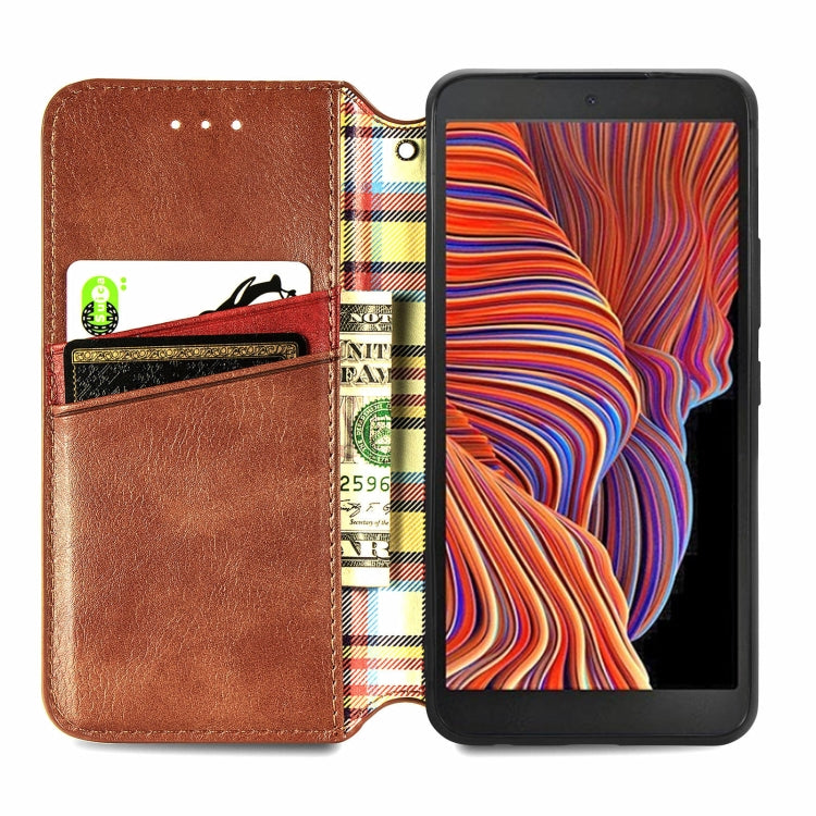 For Samsung Galaxy XCover 5 Cubic Grid Pressed Magnetic Leather Phone Case