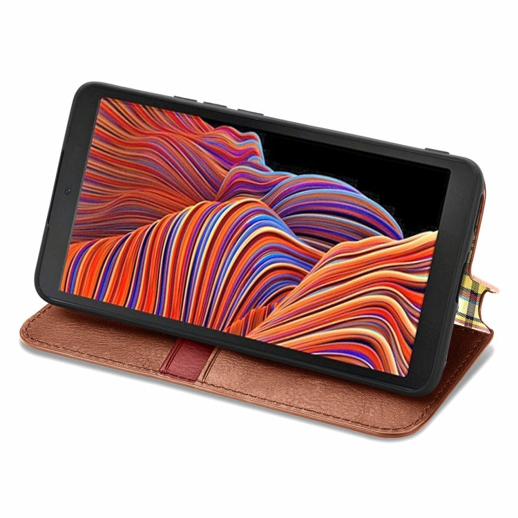 For Samsung Galaxy XCover 5 Cubic Grid Pressed Magnetic Leather Phone Case