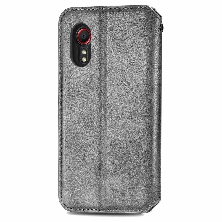 For Samsung Galaxy XCover 5 Cubic Grid Pressed Magnetic Leather Phone Case