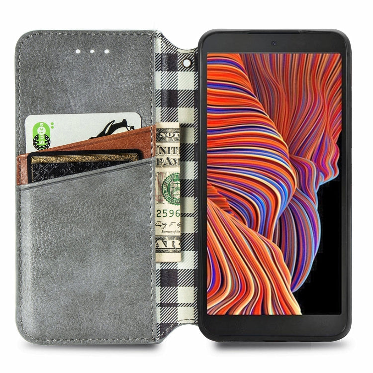 For Samsung Galaxy XCover 5 Cubic Grid Pressed Magnetic Leather Phone Case