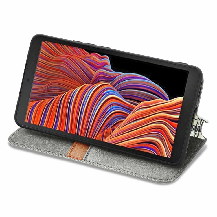 For Samsung Galaxy XCover 5 Cubic Grid Pressed Magnetic Leather Phone Case