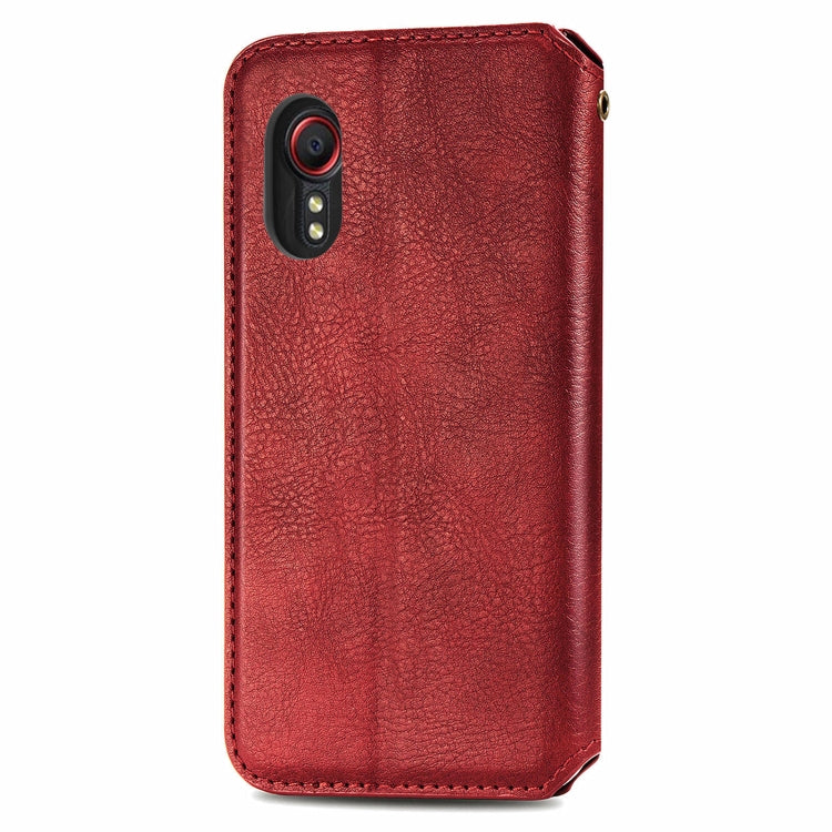 For Samsung Galaxy XCover 5 Cubic Grid Pressed Magnetic Leather Phone Case