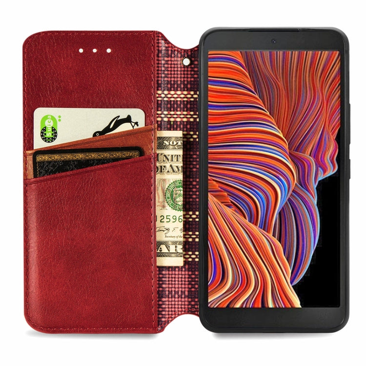 For Samsung Galaxy XCover 5 Cubic Grid Pressed Magnetic Leather Phone Case