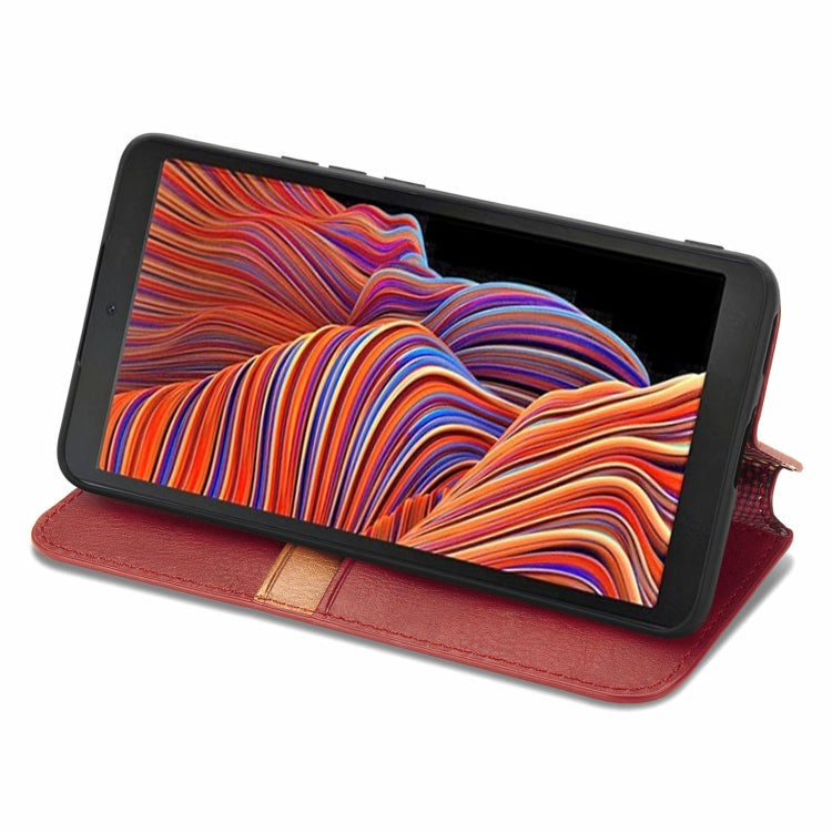 For Samsung Galaxy XCover 5 Cubic Grid Pressed Magnetic Leather Phone Case
