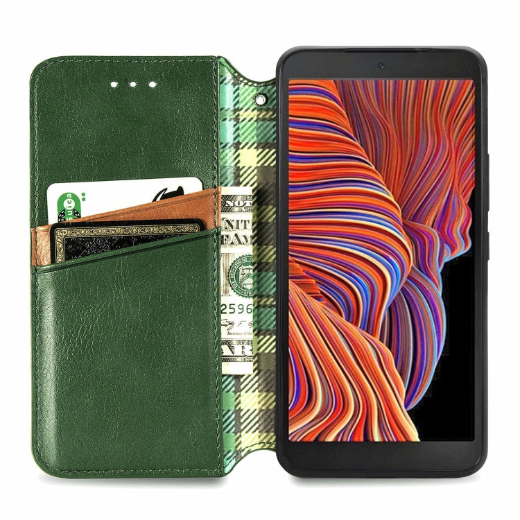 For Samsung Galaxy XCover 5 Cubic Grid Pressed Magnetic Leather Phone Case