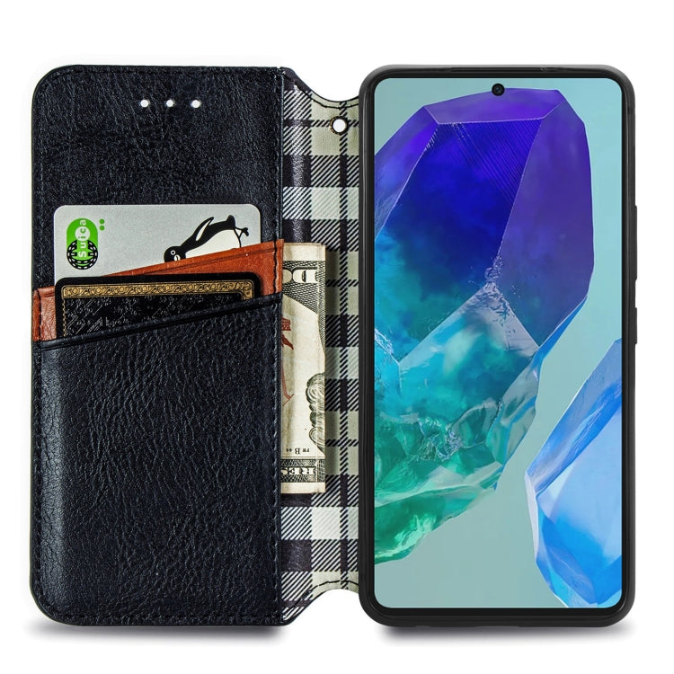 For Samsung Galaxy A16 Cubic Grid Pressed Magnetic Leather Phone Case
