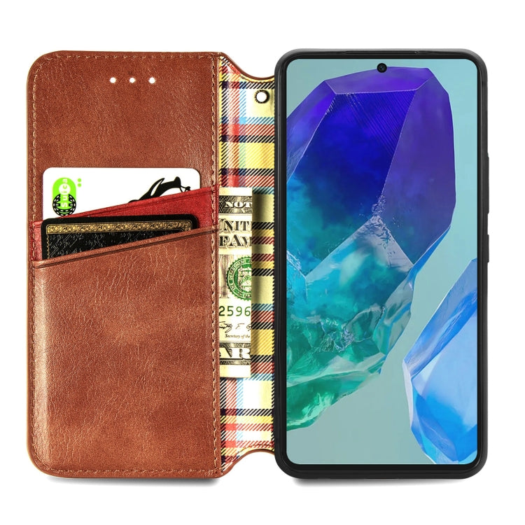 For Samsung Galaxy A16 Cubic Grid Pressed Magnetic Leather Phone Case