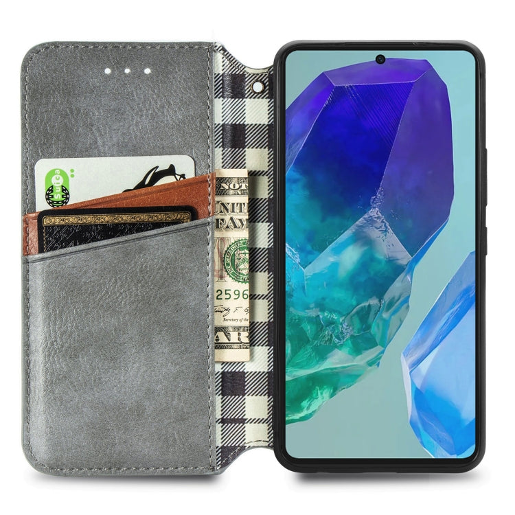 For Samsung Galaxy A16 Cubic Grid Pressed Magnetic Leather Phone Case