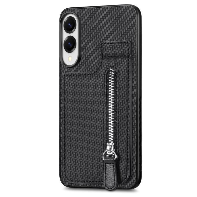 For Samsung Galaxy S25 Edge 5G Carbon Fiber Vertical Flip Zipper Phone Case