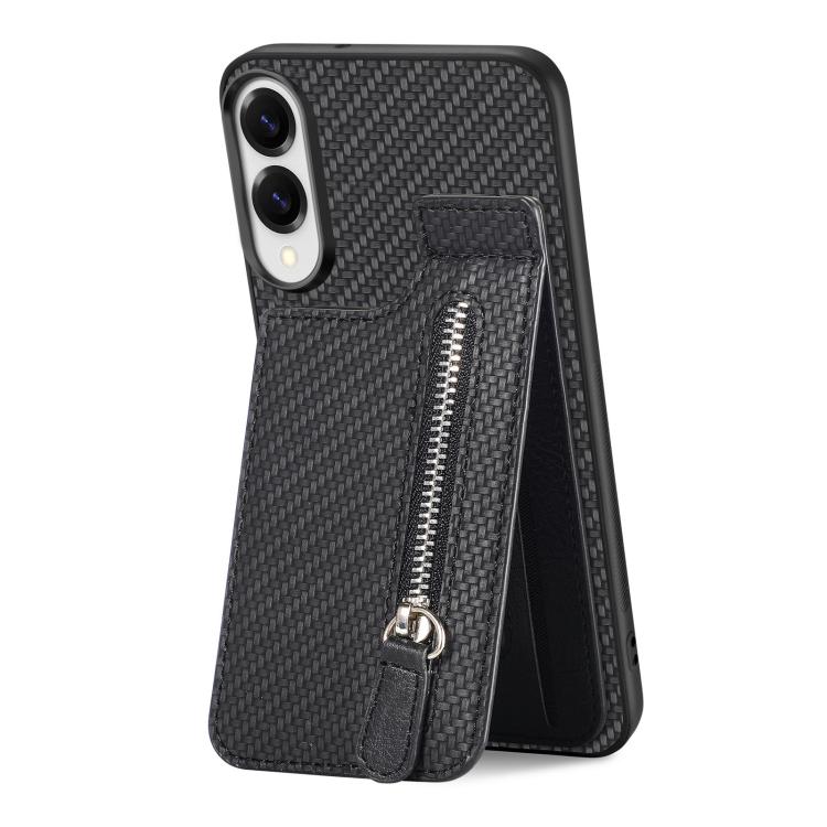 For Samsung Galaxy S25 Edge 5G Carbon Fiber Vertical Flip Zipper Phone Case