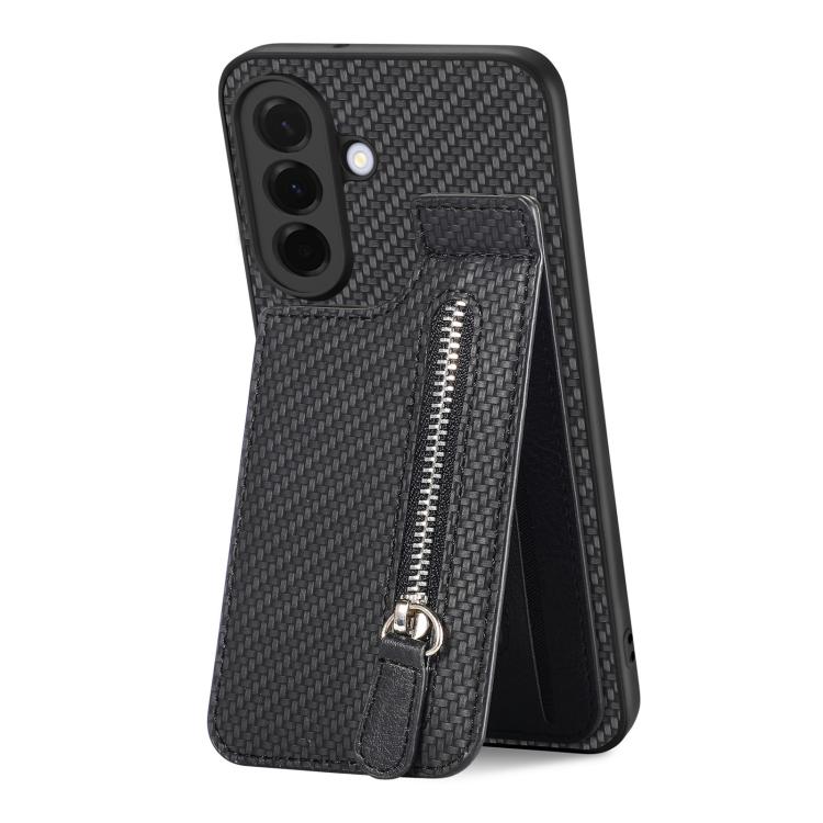 For Samsung Galaxy A57 5G Carbon Fiber Vertical Flip Zipper Phone Case