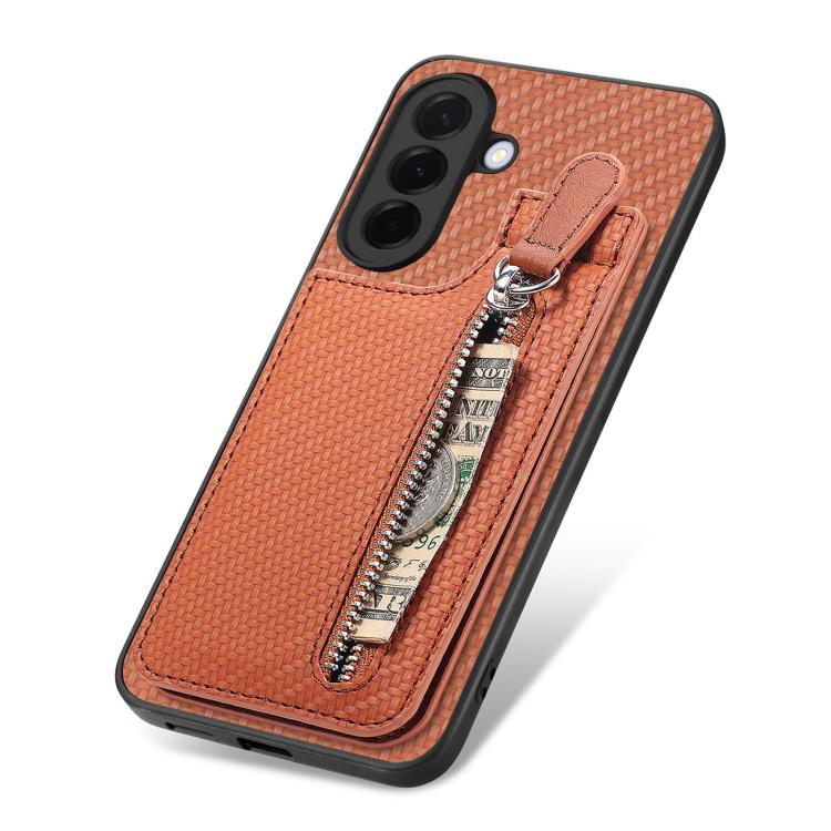 For Samsung Galaxy A57 5G Carbon Fiber Vertical Flip Zipper Phone Case