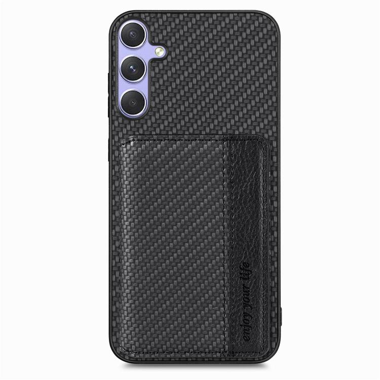 For Samsung Galaxy S25 5G Carbon Fiber Magnetic Card Wallet RFID Blocking Phone Case