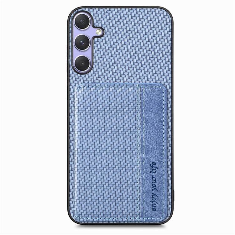 For Samsung Galaxy S25 5G Carbon Fiber Magnetic Card Wallet RFID Blocking Phone Case