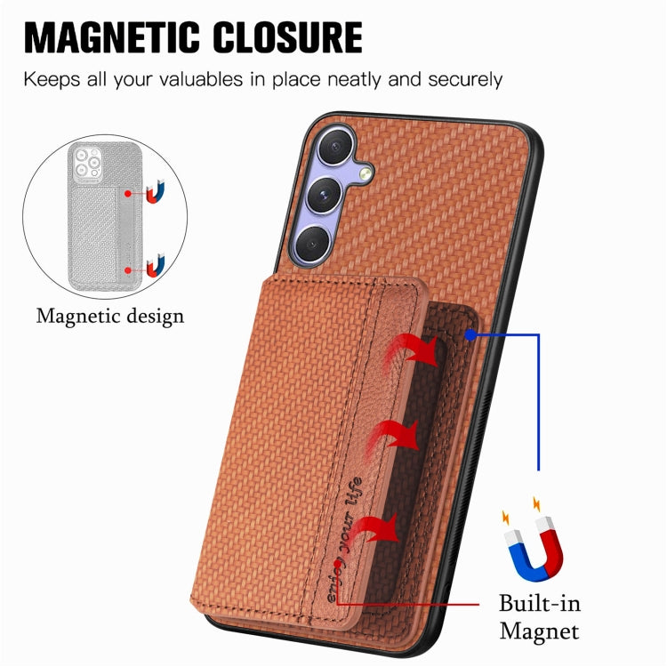 For Samsung Galaxy S25 5G Carbon Fiber Magnetic Card Wallet RFID Blocking Phone Case