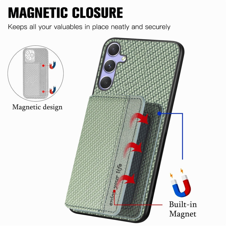 For Samsung Galaxy S25 5G Carbon Fiber Magnetic Card Wallet RFID Blocking Phone Case