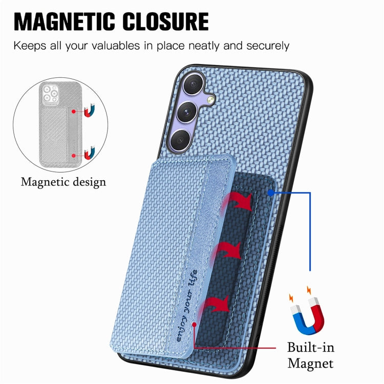 For Samsung Galaxy S25 Ultra 5G Carbon Fiber Magnetic Card Wallet RFID Blocking Phone Case