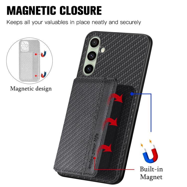 For Samsung Galaxy A36 Carbon Fiber Magnetic Card Wallet RFID Blocking Phone Case