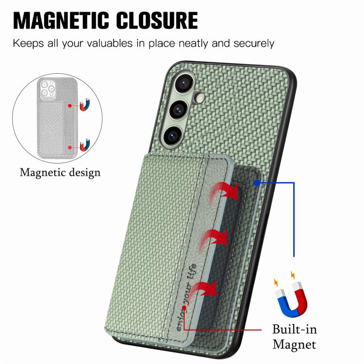 For Samsung Galaxy A36 Carbon Fiber Magnetic Card Wallet RFID Blocking Phone Case