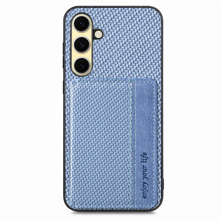 For Samsung Galaxy A56 5G Carbon Fiber Magnetic Card Wallet RFID Blocking Phone Case