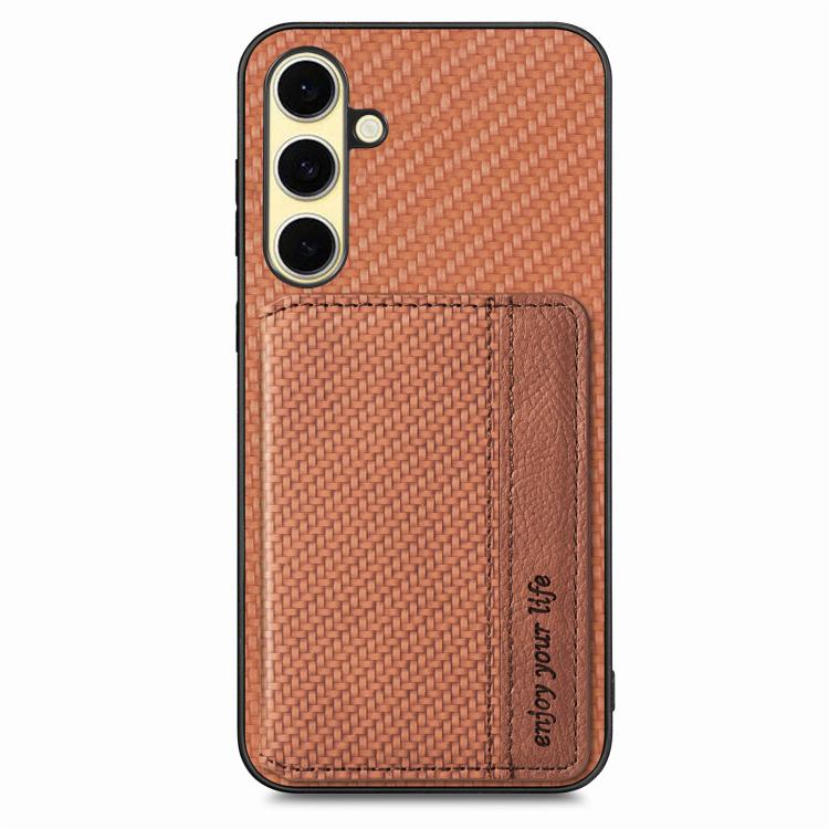 For Samsung Galaxy A56 5G Carbon Fiber Magnetic Card Wallet RFID Blocking Phone Case