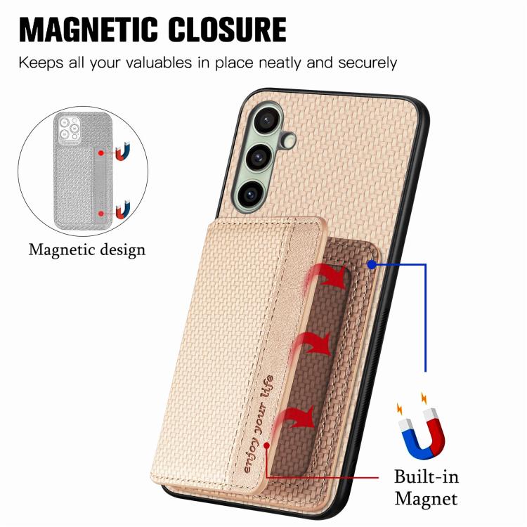 For Samsung Galaxy A56 5G Carbon Fiber Magnetic Card Wallet RFID Blocking Phone Case