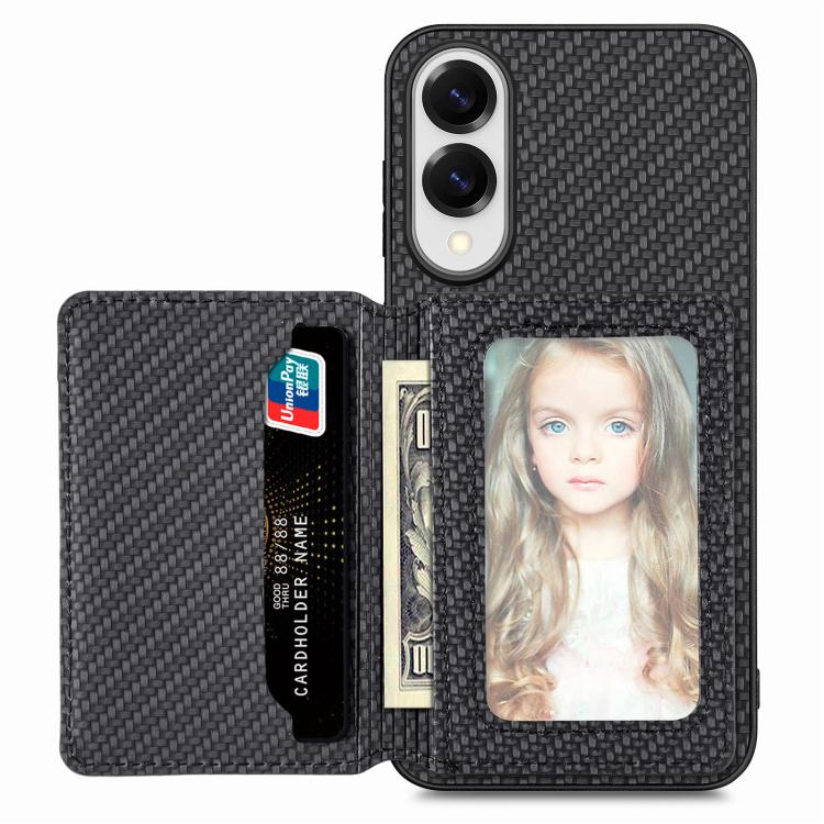 For Samsung Galaxy S25 Edge 5G Carbon Fiber Magnetic Card Wallet RFID Blocking Phone Case