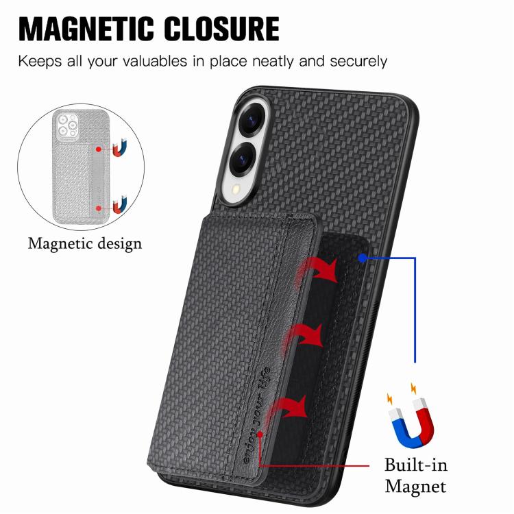For Samsung Galaxy S25 Edge 5G Carbon Fiber Magnetic Card Wallet RFID Blocking Phone Case