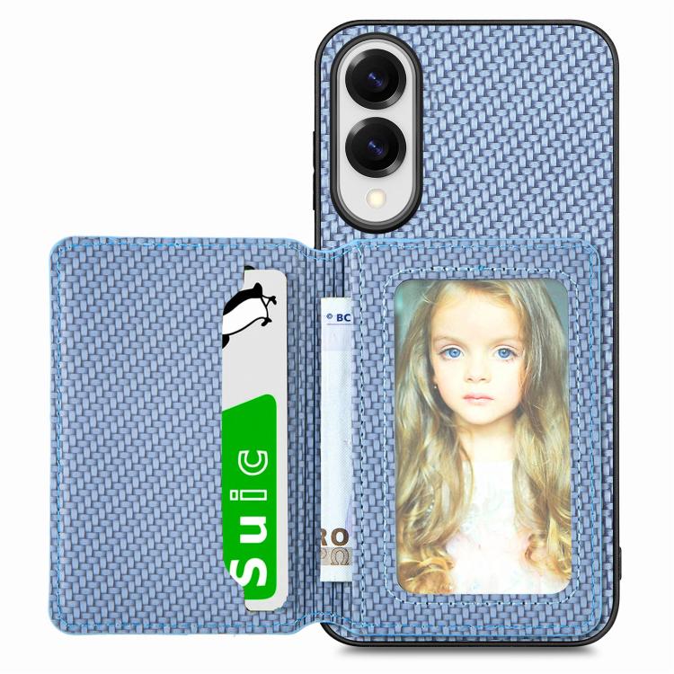 For Samsung Galaxy S25 Edge 5G Carbon Fiber Magnetic Card Wallet RFID Blocking Phone Case