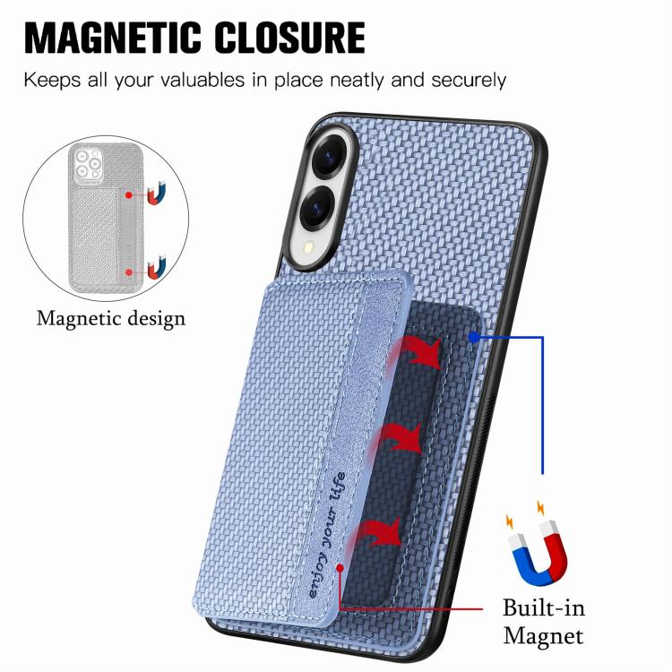 For Samsung Galaxy S25 Edge 5G Carbon Fiber Magnetic Card Wallet RFID Blocking Phone Case