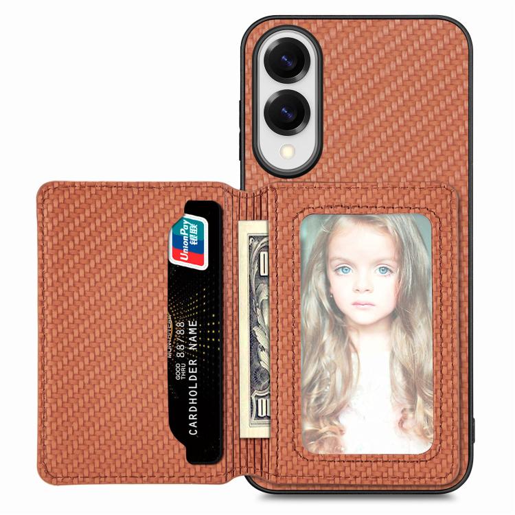 For Samsung Galaxy S25 Edge 5G Carbon Fiber Magnetic Card Wallet RFID Blocking Phone Case