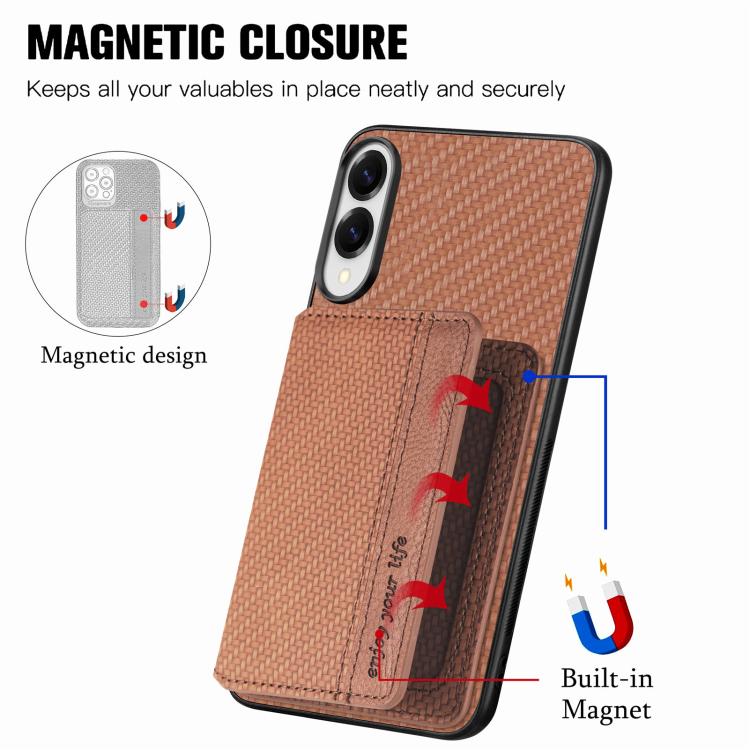 For Samsung Galaxy S25 Edge 5G Carbon Fiber Magnetic Card Wallet RFID Blocking Phone Case