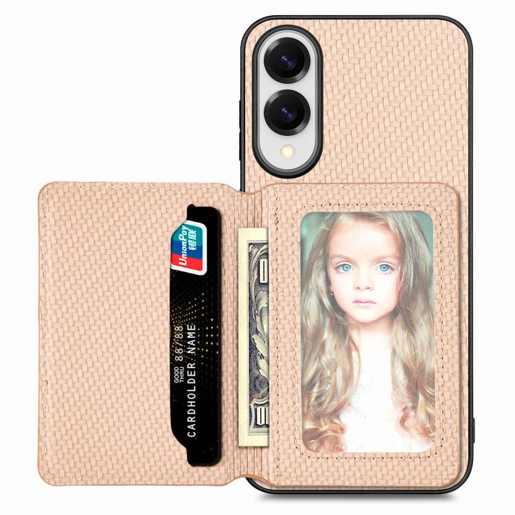 For Samsung Galaxy S25 Edge 5G Carbon Fiber Magnetic Card Wallet RFID Blocking Phone Case