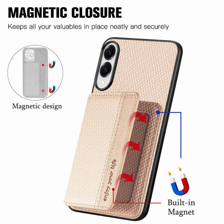 For Samsung Galaxy S25 Edge 5G Carbon Fiber Magnetic Card Wallet RFID Blocking Phone Case
