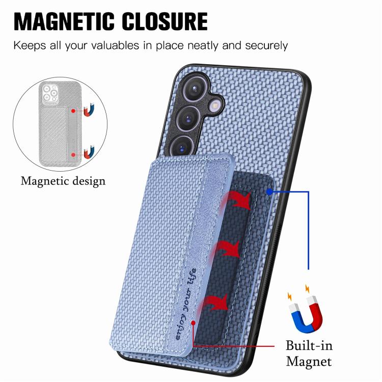For Samsung Galaxy A37 5G Carbon Fiber Magnetic Card Wallet RFID Blocking Phone Case