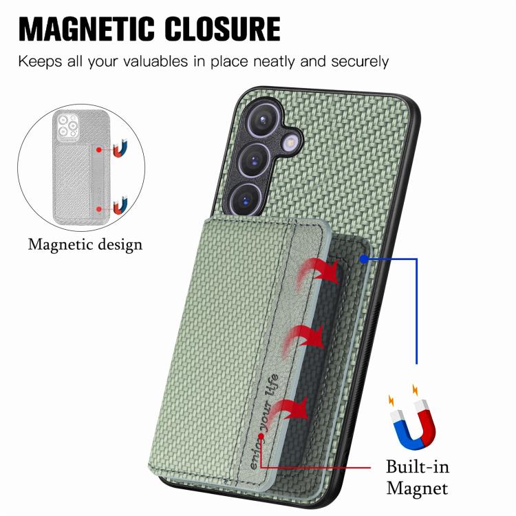 For Samsung Galaxy A37 5G Carbon Fiber Magnetic Card Wallet RFID Blocking Phone Case