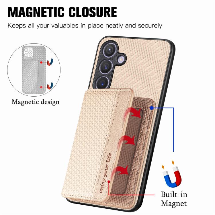 For Samsung Galaxy A57 5G Carbon Fiber Magnetic Card Wallet RFID Blocking Phone Case
