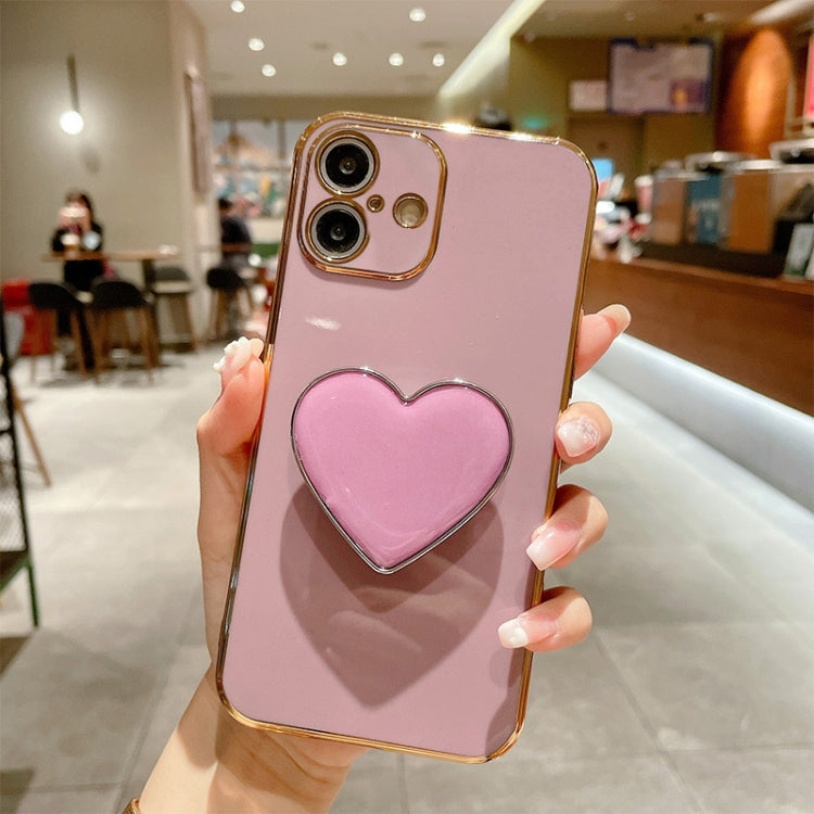For iPhone 16 Electroplating Love Heart Holder TPU Phone Case