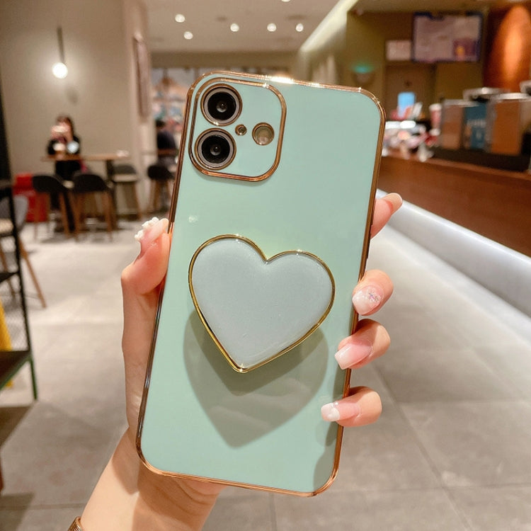 For iPhone 16 Electroplating Love Heart Holder TPU Phone Case