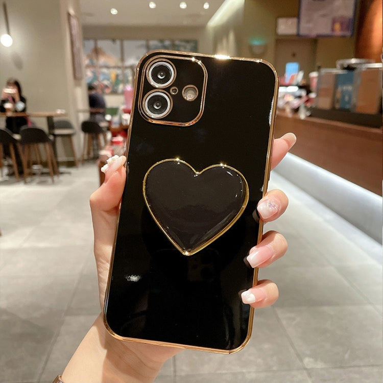For iPhone 16 Plus Electroplating Love Heart Holder TPU Phone Case