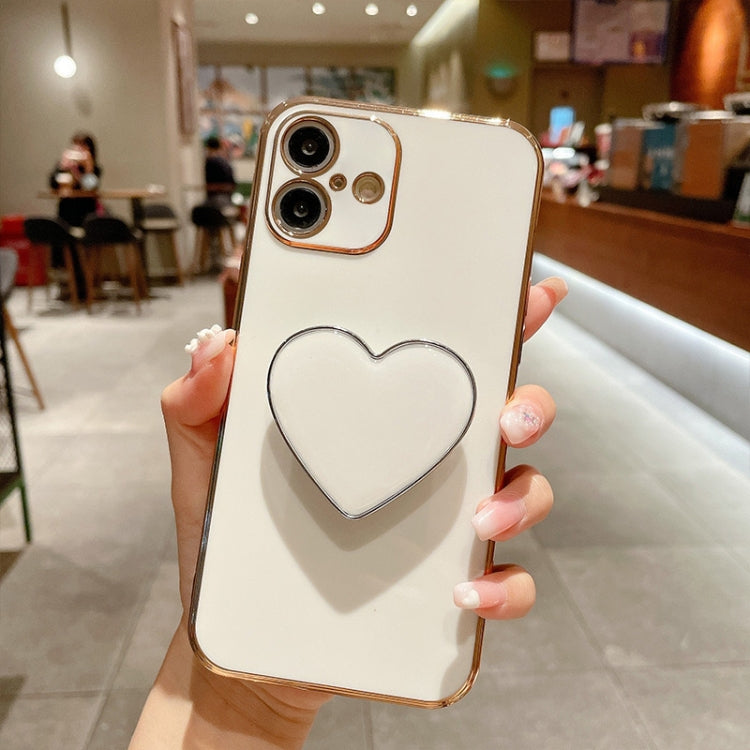 For iPhone 16 Plus Electroplating Love Heart Holder TPU Phone Case