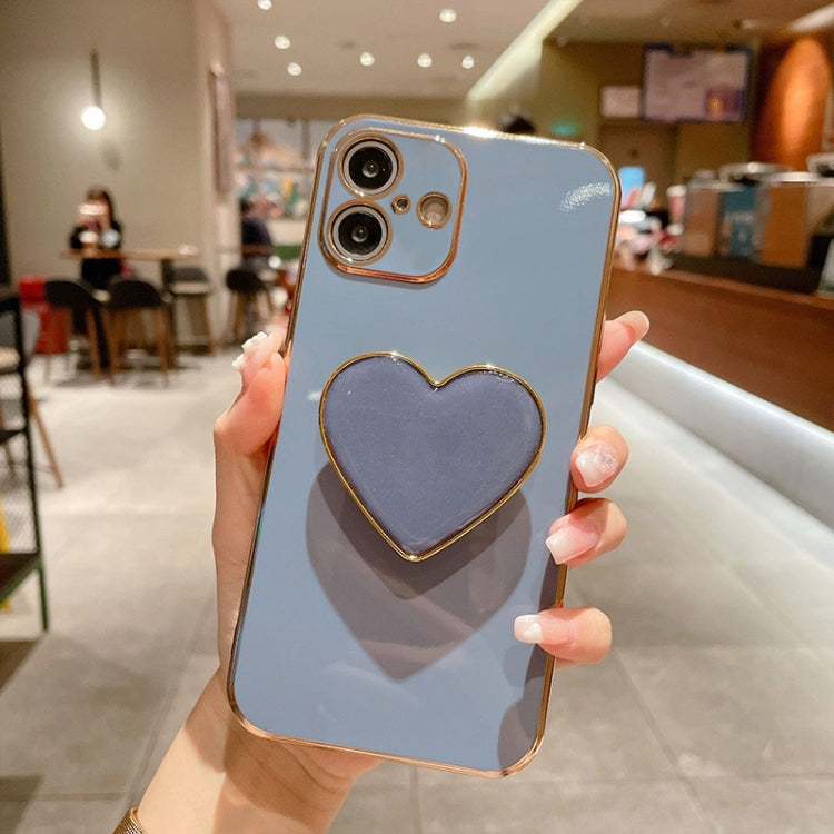 For iPhone 16 Plus Electroplating Love Heart Holder TPU Phone Case