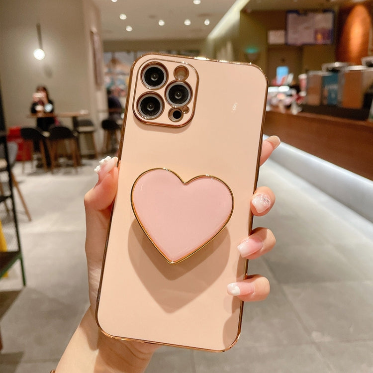 For iPhone 16 Pro Electroplating Love Heart Holder TPU Phone Case