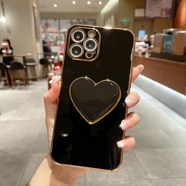 For iPhone 16 Pro Electroplating Love Heart Holder TPU Phone Case