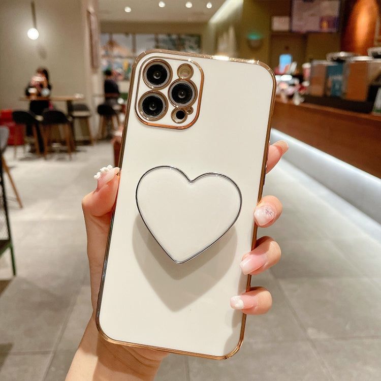 For iPhone 16 Pro Electroplating Love Heart Holder TPU Phone Case