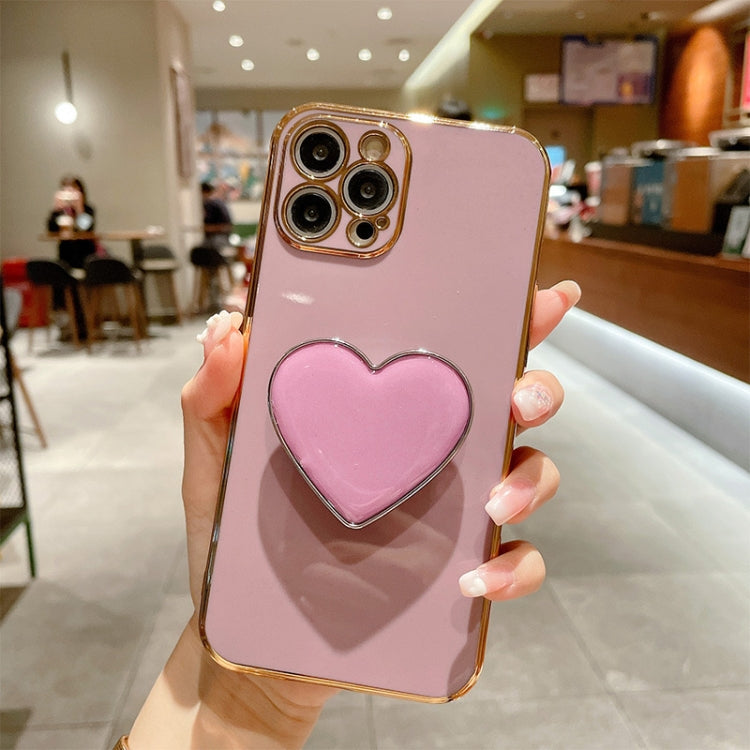 For iPhone 16 Pro Max Electroplating Love Heart Holder TPU Phone Case