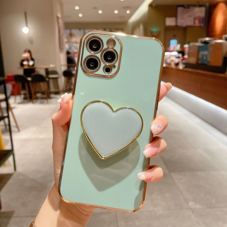 For iPhone 16 Pro Max Electroplating Love Heart Holder TPU Phone Case