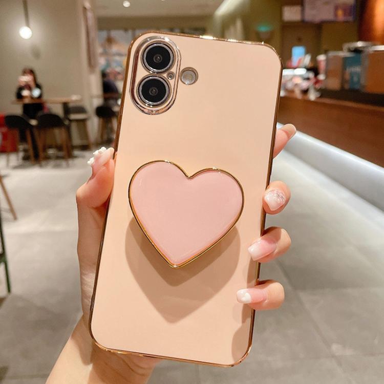 For iPhone 17 Electroplating Love Heart Holder TPU Phone Case