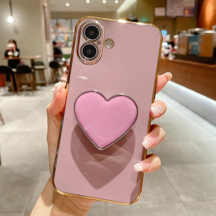 For iPhone 17 Electroplating Love Heart Holder TPU Phone Case