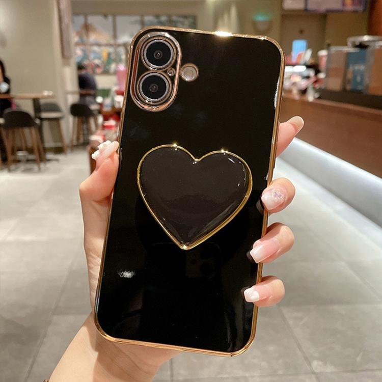 For iPhone 17 Electroplating Love Heart Holder TPU Phone Case